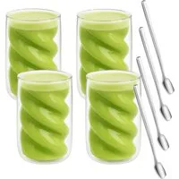 mixed24 Gläser-Set 4er Set Doppelwandige Gläser 230ml Spiralform, Thermogläser inkl. Löffel ideal für Latte Macchiato, Matcha, Tee