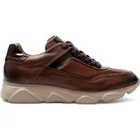 Celal Gültekin Plateau Schnürschuh Runde Kappe Freizeit Herren Sneaker Narbenleder, Apron-Naht, Braun, 44
