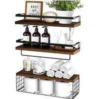 SURFOU Wandregal Regal wand 3+1 Stück Hängeregal Schweberegal Küche Holzregal, für Wohnzimmer, Küche, Arbeitszimmer, Badezimmer, Regalbrett 2 Montagemöglichkeiten, Regal zur Präsentation