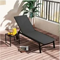 COSTWAY Gartenliege, 2 St., Liegestuhl-Set verstellbar mit Tisch, Rollen