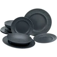 CreaTable Teller-Set Geschirr-Set Schiefer (12-tlg), 4 Personen, Steinzeug, Teller Set, Service, schwarz, schieferoptik, 12 Teile, für 4 Personen