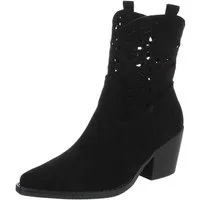 Ital-Design Elegante Stiefeletten mit Ausschnitt für Damen in Alltag und Freizeit Sommerboots (91117103) Blockabsatz Stiefeletten in Schwarz
