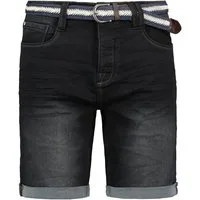 SUBLEVEL Jeansshorts Strapazierfähiges Material kaschiert modisch gestreifter Gürtel Denim Bermuda