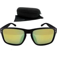 Rennec Sonnenbrille Herren Polarisiert Schwarz Matt Rechteckig UV400 Verspiegelt (Markenbrille mit Hardcase) Glas Farben Blau Orange Grün Silber, Stabile Bügelgelenke 3in2