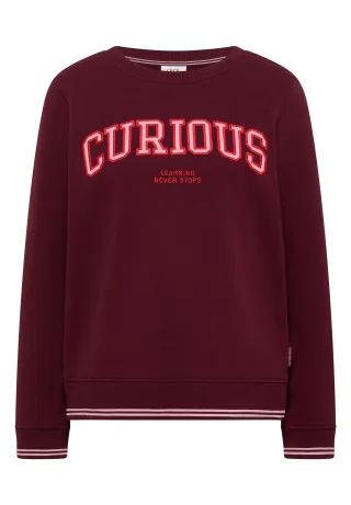CECIL - Sweatshirt mit Rundhals und Stickerei red wine - Gr. - L