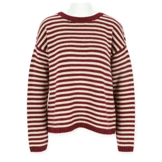 Halsüberkopf Accessoires - Pullover Rundhals Streifen bordeau - Gr. - S