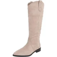 Ital-Design Damen Kniehohe Stiefel in Wildleder-Optik mit Blockabsatz Westernstiefel (92078836) Blockabsatz Flache Stiefel in Beige