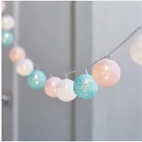 Lights4fun LED-Lichterkette 20er LED Cotton Ball Lichterkette Batterie pastell