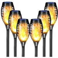 LQWELL LED Solarleuchte Solarleuchten Solar Fackellicht für Außen Garten, LED Solarlampe, mit Realistischer Flammeneffekt, IP65 Wasserdicht