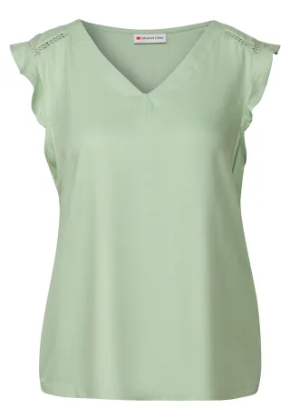 Street One - V-Neck Top mit Häkeldetails soft jade green - Gr. - 36