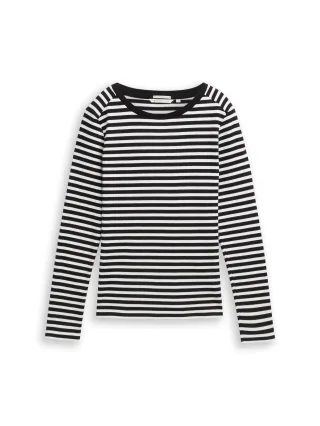 Denim Tom Tailor - Langarmshirt mit Streifenmuster black white stripe - Gr. - S