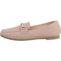 Ital-Design Damen Mokassins Freizeit Slipper Blockabsatz Mokassins in Hellbraun