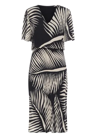 FRANK WALDER - Kleid COOL SUMMER mit Plissee-Struktur ecru/ink - Gr. - 42