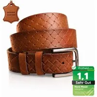 herémood Ledergürtel Gürtel Herren 4cm breit Ledergürtel Jeans Premium Geschenke für Männer (100 % Echtleder Gürtel handgefertigt, hochwertig verarbeitet, kürzbar, 1-St., Cognac 120 cm – 4 cm breit – echtes, robustes Büffelleder, langlebig) Ledergürt
