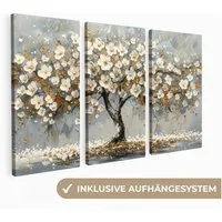 MuchoWow Leinwandbild Baum - Abstrakt - Weiß - Blüte, Fotodruck (3 St), Wand Bilder 3 Set, Deko Schlafzimmer Wohnzimmer Flur 60x40 cm