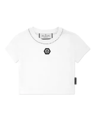 Cropped T-Shirt Strass Round Neck Ss