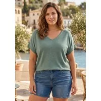 Laura Scott CURVE V-Ausschnitt-Pullover Große Größen sommerlicher Feinstrick mit figurschmeichelnder Passform