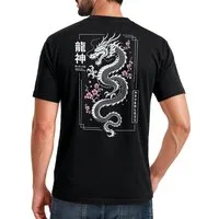 Neverless Print-Shirt Herren T-Shirt Backprint - Design Sakura Dragon - Baumwollshirt mit Print