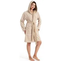 KangaROOS Damenbademantel Luana, ideal für Sauna & Spa, Hotelbademantel, Morgenmantel, Kurzform, Leichtfrottier, Kapuze, Gürtel, Streifen - Bademantel für Damen, gestreift, XS-3XL