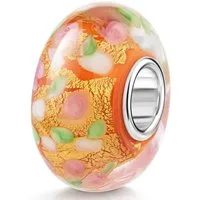 Materia Bead Glas Element Blüten mit Glitzerfolie Gold Orange 1707, Kern aus 925 Sterling Silber