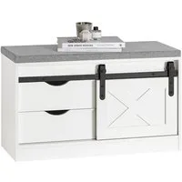 SoBuy Schuhbank FSR153, mit Sitzfläche, Schuhschrank schmal, mit Schiebetüren, Sitzbank mit Stauraum Schuhregal Dielenbank Schuhtruhe Sitzkommode
