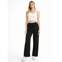 fashionshowcase Palazzohose Damen Crinkle – Weite Sommerhose elastischer Bund hoher Bund, elastischer Tunnelzug