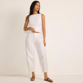 Premium Reinleinen-Barrelhose mit Bundfalten, Damen,  Weiß, Leinen, by Lands' End