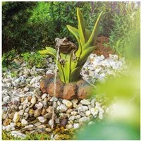 esotec Wasserspeier Solar Teichfigur Komplettset Frosch sitzend auf Blätter H=46cm 101661 (Komplettset)