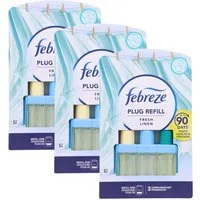 Febreze Raumduft-Nachfüllflasche 3 x Febreze Duftstecker Nachfüller Fresh Linen 90 Tage Frische je 20ml