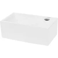 LuxeBath Waschbecken Aufsatzwaschbecken aus Keramik Handwaschbecken Wasserfall Waschtisch, Aufsatzwaschtisch Waschschale Eckig 350x205x125 mm Weiß Spülbecken