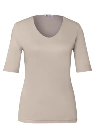Street One - Basic T-Shirt mit blickdichter Front clay sand - Gr. - 36