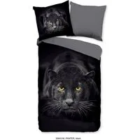 Pure Bettwäsche Renforcé Bettwäsche 135 X 200 cm + 1 x 80 X 80 cm Panter schwarz, Microfaser, 2 teilig, bettwäsche 135x200 microfaser sale warm weihnachten 135x200 bettbezug
