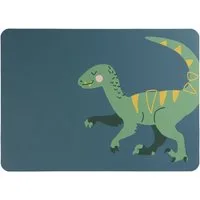 ASA SELECTION Platzset Kinder-Tisch-Set KIDS, Blau, Grün, B 46 cm, PVC, Lederoptik, Motiv Velociraptor Vincent