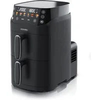 Arendo Heißluftfritteuse mit 2 Kammern Übereinander, Doppelkammer Airfryer 5L, Dual Zone, 2000 W, mit Zubehör, Umluft Backofen, Edelstahl, fettarmes gesundes Kochen