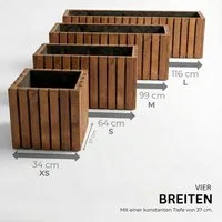Mega-Holz Pflanzkübel Pflanzkübel Holz TAVO55 - Kiefer Blumenkasten für außen, massiv groß, 34/64/99/116x37x55 cm (BxTxH), Imprägniert, stabil