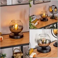 hofstein Tischleuchte Tischlampe aus Metall/Glas in Schwarz/Chromfarben/Klar, ohne Leuchtmittel, mit Glasschrim(15cm), Schalter am Kabel, 1x E27, ohne Leuchtmittel