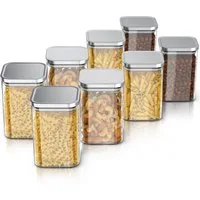 Arendo Aufbewahrungsbecher Glasbehälter-Set 8x 1,2 L Borosilikat quadratisch mit Edelstahldeckel, Borosilikatglas, Edelstahl, Silikon, (Vorratsbehälter-Set, 8-tlg., 8er Set), luftdicht, hitze & kältebeständig, Mikrowellen & spülmaschinengeeignet