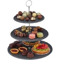 relaxdays Etagere Schiefer 3 Etage, Schiefer