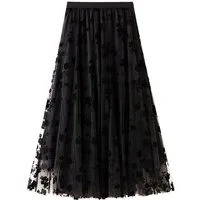 DEBAIJIA Plisseerock Damen Tüllrock Sommer Frauen Mesh Hohe Taille Midi Röcke Floral