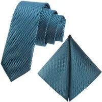 GASSANI Krawatte Dünne Schmale Extra Lange Jacquard Herren-Krawatte Fein Karo (Set, 2-St., 6cm, Slim-Fit, Schmal, Hochzeitskrawatte, mit Einstecktuch, Skinny) Grid, Klein-Kariert, Pique, Gepunktet, Matt, Seide-Touch