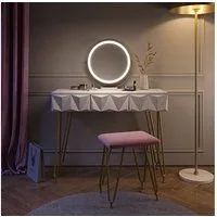 Vicco Schminktisch Ruby, Weiß, 100 cm mit LED Beleuchtung und Hocker (3-St)