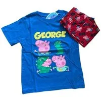 Peppa Pig Pyjama Kurzer Peppa Pig Jungen-Pyjama „George“, Grau-blau oder Blau-rot, (Set, 2 tlg., Shirt, Hose)