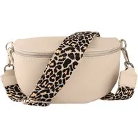 MIRROSI Bauchtasche Damen, Echtleder, Made in Italy, Umhängetasche, Brusttasche, (Schultertasche für jeden Anlass (1 Tasche & 2 Gurte), Crossbody Bag, Beige, gemusterten& verstellbaren Schulterriemen