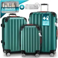 monzana Kofferset, Koffer Zwillingsrollen Zahlenschloss Waage Gurt Reisekoffer grün