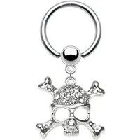 Taffstyle Intimpiercing Brust Intimpiercing Klemm BCR Ring Kristall Totenkopf Anhänger silber (Tragus Helix Lobe Piercing), Brust Nippel Intim Intimpiercing Ohrpiercing Cartilage Ohr