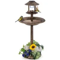 KOMFOTTEU Vogeltränke, Wassertränke Vogelbad Retro mit Solarlicht