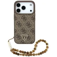 Guess Handyhülle Case iPhone 17 Pro Kunstleder braun MagSafe Logo Kette 6,3 Zoll, Kantenschutz