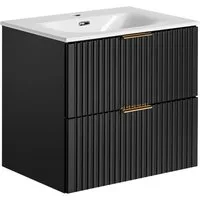 Lomadox Waschtisch ADELAIDE-56-BLACK, schwarz mit gerillter Front 61/58,5/46 cm