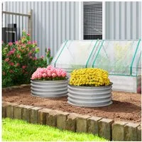 Outsunny Hochbeet 2er-Set Blumenkasten, Kräuterbeet mit offenen Boden (Pflanzenbeet, 2 St., Gartenbeet), für Garten, Balkon, Silber