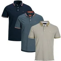 Jack & Jones Poloshirt 3er Pack Paulos - Slim Fit (Spar-Set, 3-tlg) Poloshirt - Baumwolle - Atmungsaktiv - Mit kleinem Markenlogo